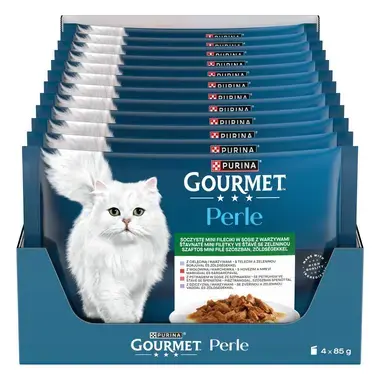 Gourmet Perle kapsičky pre mačky teľacie, divina, hovädzie, pstruh v šťave