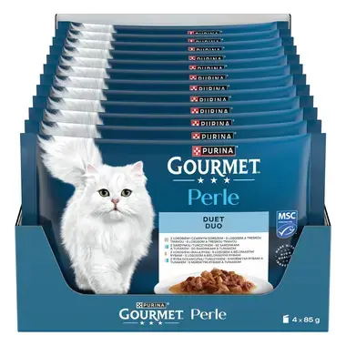 Gourmet Perle DUO kapsičky pre mačky losos a treska, morské ryby a tuniak, losos a bielomäsé ryby, sardinky a tuniak