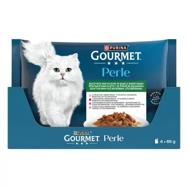 Gourmet Perle kapsičky pre mačky teľacie, divina, hovädzie, pstruh v šťave