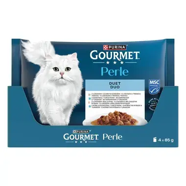 Gourmet Perle DUO kapsičky pre mačky losos a treska, morské ryby a tuniak, losos a bielomäsé ryby, sardinky a tuniak