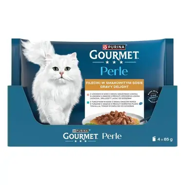 Gourmet Perle Gravy Delight kapsičky pre mačky losos, tuniak v omáčke