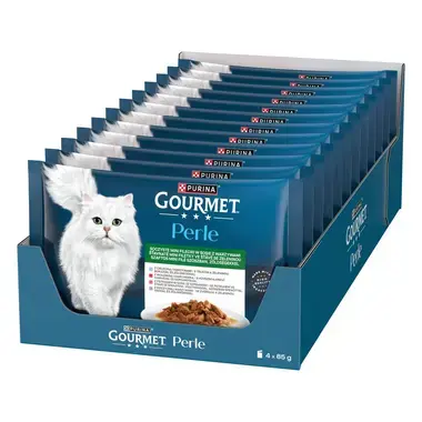 Gourmet Perle kapsičky pre mačky teľacie, divina, hovädzie, pstruh v šťave