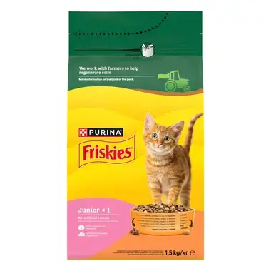Friskies Junior granuly pre mačiatka kura a morka, s mliekom, zelenina