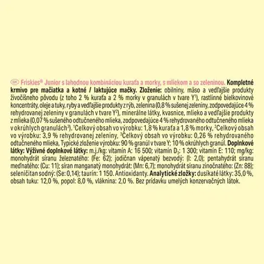 Friskies Junior granuly pre mačiatka kura a morka, s mliekom, zelenina