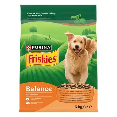 Friskies® Balance s lahodnou kombináciou kuraťa, hovädzieho a so zeleninou