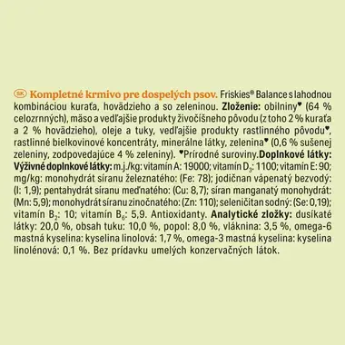 Friskies® Balance s lahodnou kombináciou kuraťa, hovädzieho a so zeleninou