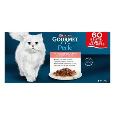 Gourmet Perle kapsičky pre mačky hovädzie, kura, králik, losos v šťave
