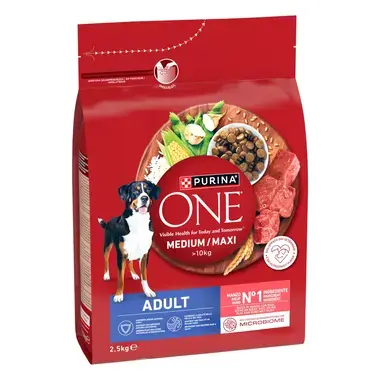 Purina ONE® Medium/Maxi Adult granule pre psov hovädzie
