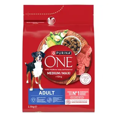 Purina ONE® Medium/Maxi Adult granule pre psov hovädzie