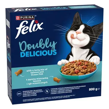 FELIX® Doubly Delicious s lahodnou kombináciou lososa a morských rýb, bohaté na cviklu