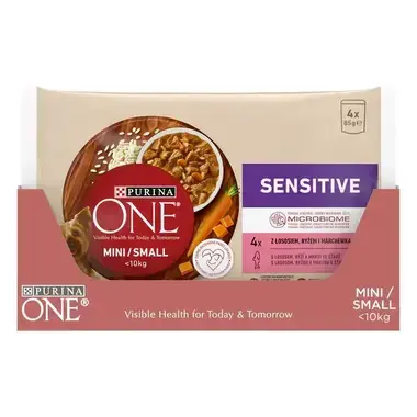 Purina ONE® MINI Dog Sensitive Losos ve šťave - predná strana