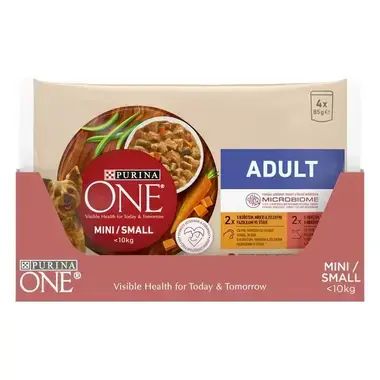Purina ONE® MINI Dog Adult Kura a hovädzie v šťave - predná strana