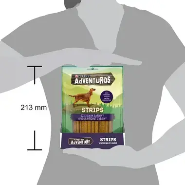 AdVENTuROS® Strips s príchuťou zveriny - porovnanie s výškou človeka