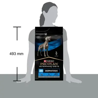 PURINA® PRO PLAN® VETERINARY DIETS DRM Dermatosis - porovnnie velikosti