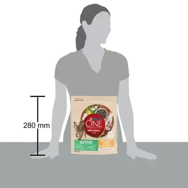 Purina ONE® MINI Active Dog s kuraťom - porovnanie s výškou človeka