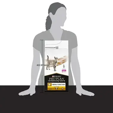 PURINA® PRO PLAN® VETERINARY DIETS NF Early Care™ - porovnanie s veľkosťou ľudskej postavy