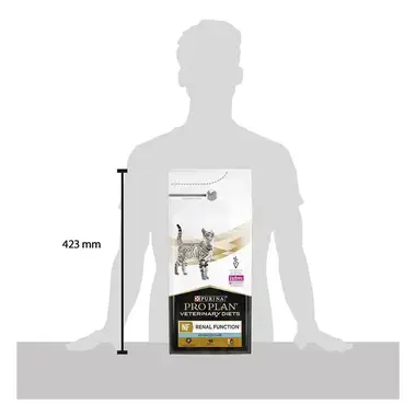PURINA® PRO PLAN® VETERINARY DIETS NF Advanced Care™ granule - porovnanie s veľkosťou postavy