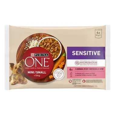 Purina ONE® MINI Dog Sensitive Losos ve šťave - predná strana