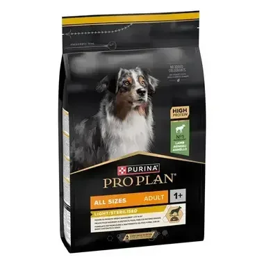 PURINA® PRO PLAN® All Sizes Adult Light Sterilised, granule pre psov s jahňacím - predná strana balenia